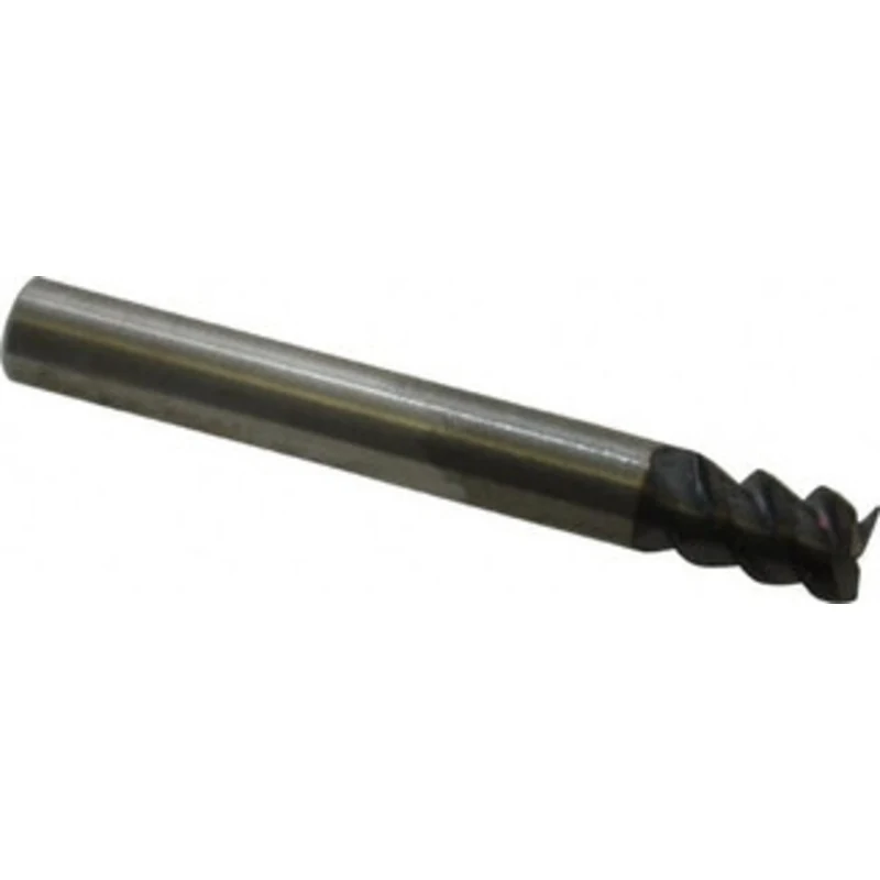 Accupro 1/4, 3/8 LOC, 1/4 Shank Diam, 2 OAL, 3 Flute, Solid Carbide Square End Mill Single End, AlTiN Finish, Spiral ...